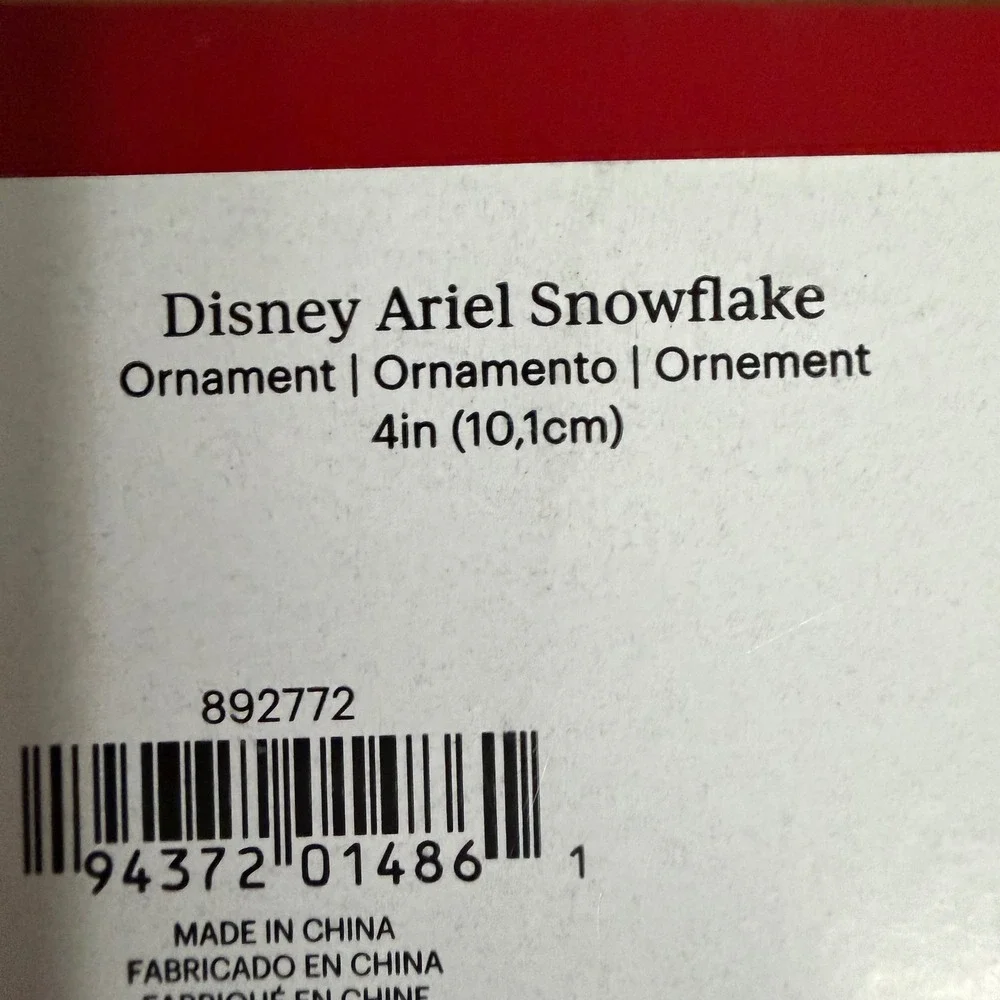 Lenox Disney Ariel Snowflake Ornament The Little Mermaid Porcelain 892772 New